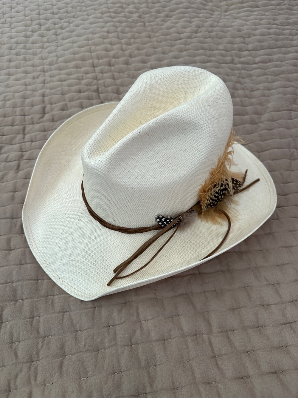 Stetson Cream Straw Western Hat with Feather Trim
